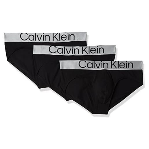 Calvin Klein hip brief 3pk 0000u2661g slip a vita bassa, nero (b-grey heather, wht, palace blue wb), s (pacco da 3) uomo