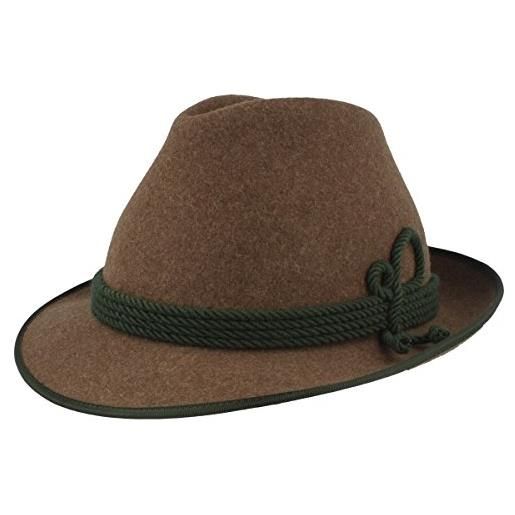 Hut Breiter ampio cappello bavarese da uomo in feltro, cappello da uomo - visione - fatto a mano in 100% lana con cordoncino verde & bordo - bogart - impermeabile in 3 colori marrone 59