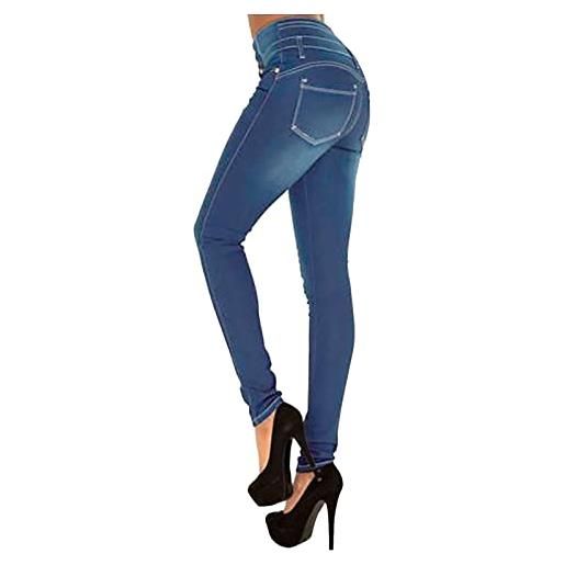 QWUVEDS pantaloni glitter argento i pantaloni jeans sottili elastici con tasche solide pantaloni eleganti a vita alta per le donne leggings dimagranti, blu, xxl