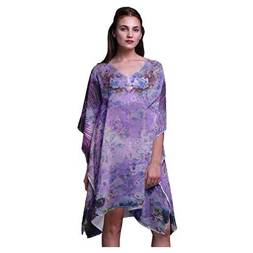 Phagun viola floreale mughal caftano di kimono da donna-xl-3x