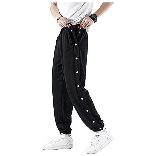tylxayoxa pantaloni sportivi da uomo con bottoni a pressione con fibbia laterale pantaloni casual da jogging in misto cotone (color: black, size: xxl)