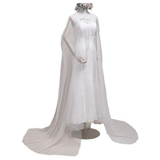 YO-HAPPY mantella da sposa, donna tulle maglia da sposa mantella lunga lunghezza cattedrale mantello da sposa bianco scialle
