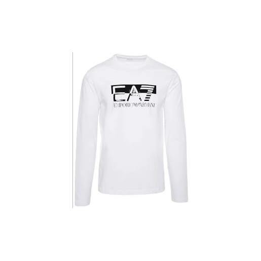 Emporio Armani ea7 t-shirt a maniche lunghe bianca con logo spacco in cotone, bianco, xxl