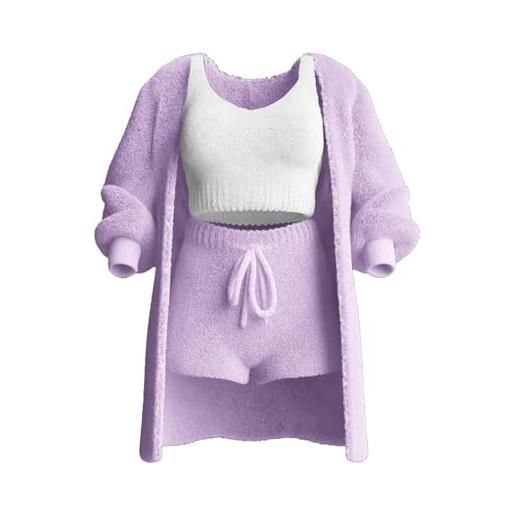 Oaiyeie misscosy set in maglia 3 pezzi, set in maglia accogliente 3 pezzi, pigiama da donna in caldo pile sfocato 3 pezzi (xl, pink)