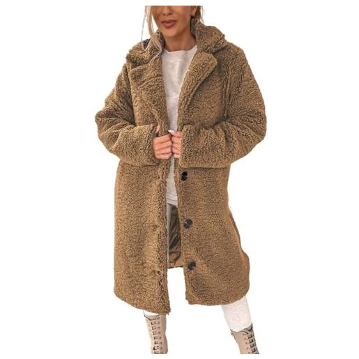 Yowablo top in peluche da donna con risvolto a maniche lunghe soffice da donna, cappotto caldo autunno inverno stivali invernali lunghi (khaki, xxxl)