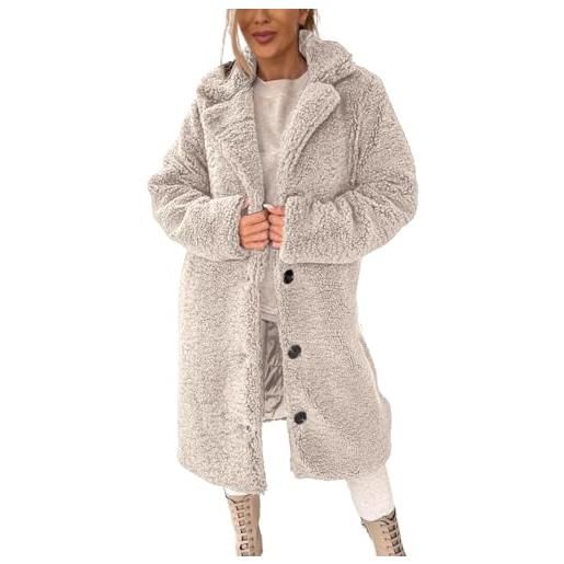 Yowablo top in peluche da donna con risvolto a maniche lunghe soffice da donna, cappotto caldo autunno inverno stivali invernali lunghi (beige, xxxl)