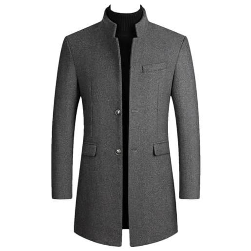 Disimlarl cappotto da uomo autunno e inverno giacca a vento di media lunghezza ispessito cappotto con colletto alla coreana gray thick m