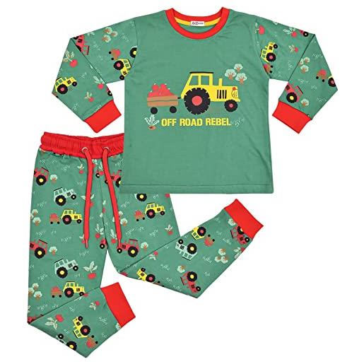 A2Z 4 Kids trattore pigiama set contrasto colore pjs matching - pjs 193 tractor green. _7-8