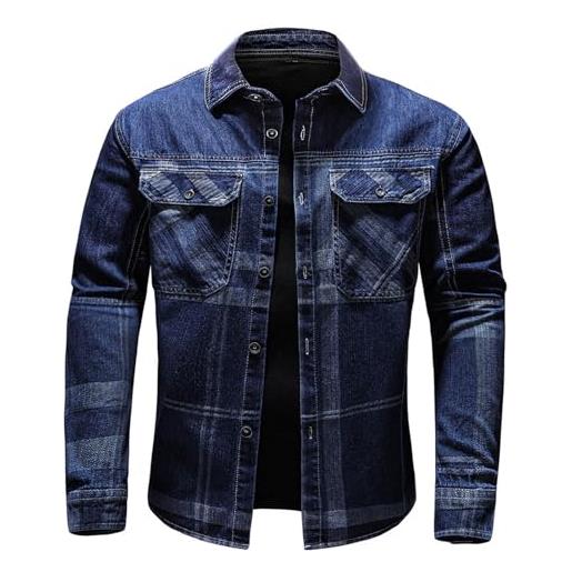 Generico giacca da uomo a maniche lunghe con risvolto in denim, moda autunno e inverno, abbigliamento da lavoro casual giacche da caccia (blue, xl)