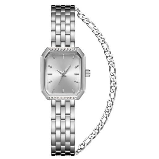 CIVO orologio donna rettangolare argento acciaio analogico orologio da polso con bracciale elegante piccolo impermeabile quarzo orologio minimalista lusso, regalo donna