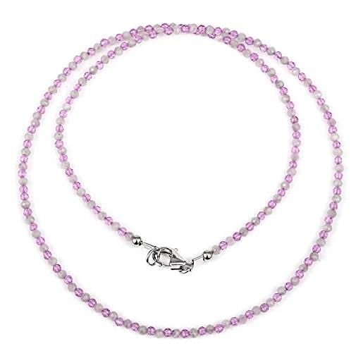 GEMSTONE COUTURE collana di perline di kunzite e cristallo perline di pietre preziose fatte a mano gioielli in argento sterling 925 per donna - 50 cm