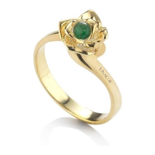 Unaloe® anello donna magnifica argento 925 con pietre preziose naturali colorate, anello solitario in argento 925 anelli dorati donna in oro, smeraldo, rubino, zaffiro (gold smeralodo, 14)