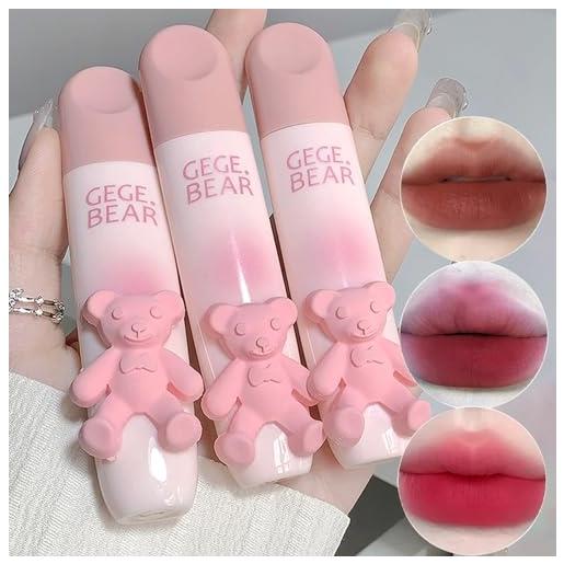 Sitovely 3pcs carino orso set di rossetti opachi, matte lipstick velvet lip gloss, velluto idratante lucidalabbra duraturo a prova di sbavature colore rosa smalto per labbra (b)