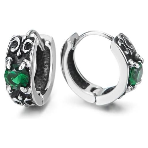 COOLSTEELANDBEYOND 2 annata orecchini a cerchio, orecchini da uomo donna, acciaio inossidabile, con verde zirconi