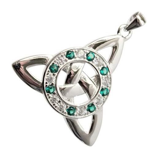 GWG Jewellery collana argento sterling ciondolo con nodo celtico trinity impreziosito con gemme verde smeraldo incastonate a binario