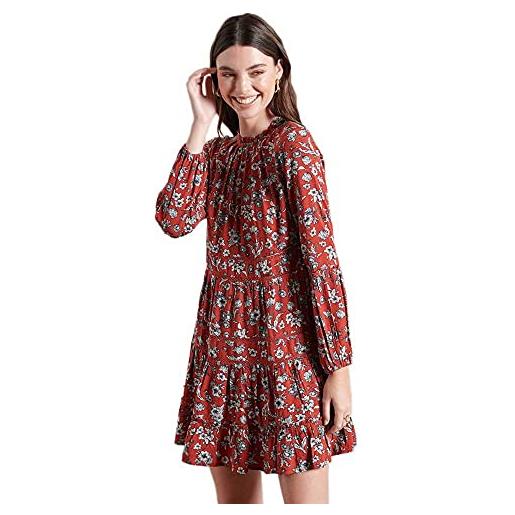 Superdry richelle ls dress vestito casual, ruby floral, s donna