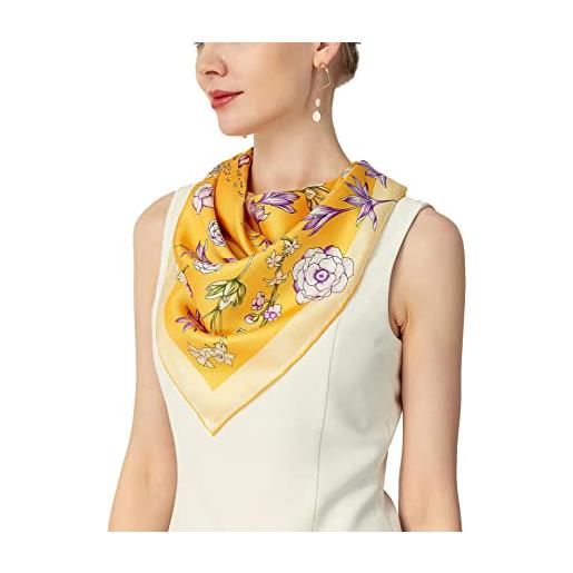 laprée - sciarpa seta donna bandana foulard pura seta quadrata scialle twill di seta 90 * 90cm colore giallo