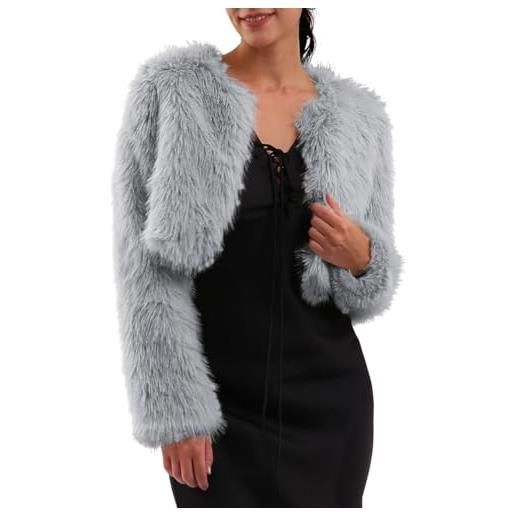 Amazhiyu cappotto da donna in finta pelliccia, giacca invernale a maniche lunghe, girocollo, aperto sul davanti, caldo cardigan in peluche, bianco, xxl