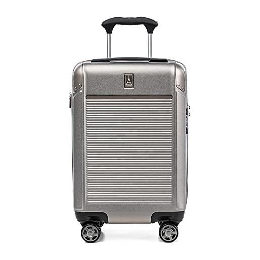 Travelpro platinum elite bagaglio a mano espandibile con lato rigido, 8 ruote girevoli, lucchetto tsa, valigia rigida in policarbonato, sabbia metallizzata, bagaglio a mano compatto 51 cm