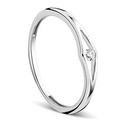 Orovi anello da donna in oro bianco 9 carati/375 solitario anello di fidanzamento con diamante brillante 0,05 ct, oro, diamante