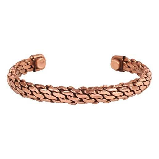 Touchstone copper healing bracelet tibetan style. Hand forged with solid and high gauge pure copper. Elegant weave pattern. 