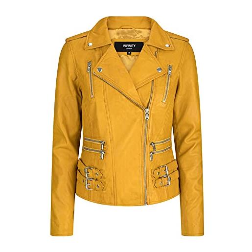 Infinity giacca da donna in vera pelle soffice stile bikers novita' giallo 5xl-24