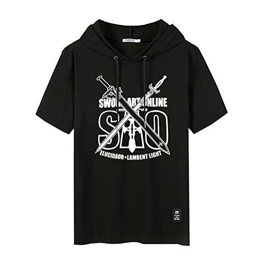 WANHONGYUE anime sword art online kirito sao t-shirt con cappuccio manica corta maglietta uomo hip hop hoodie tee tops black-1-m