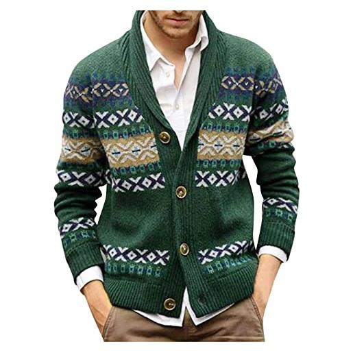 Generic maglione montagna maglione da uomo in lana lavorata a maglia, maglione casual monopetto, autunno e inverno spazzola peli maglioni (green, xl)