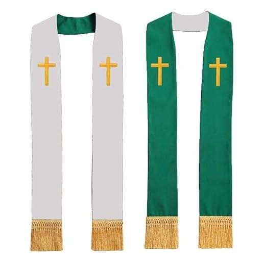 BLESSUME stola reversibile del pastore del clero della chiesa, verde e bianco. , taglia unica