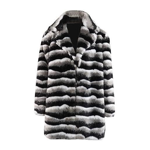 TRIGLICOLEUM cappotto da donna in pelliccia sintetica con leopardo spessa e calda pelliccia di grandi dimensioni, giacca invernale invernale in pelliccia sintetica, a maniche lunghe, in finta pelliccia, nero , xl