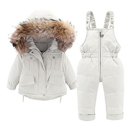 OBiQuzz tuta da neve tinta unita per bambini in inverno per ragazze e ragazzi, salopette e giacca con cappuccio con cerniera, z3 bianco. , 18-24 mesi