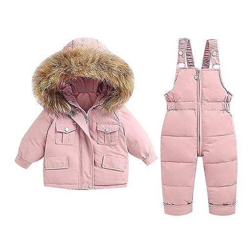 OBiQuzz tuta da neve tinta unita per bambini in inverno per ragazze e ragazzi, salopette e giacca con cappuccio con cerniera, nero , 3-4 anni