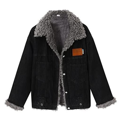 LRWEY donne caldo vintage bottone giù distressed breve denim jean giacca cappotto con tasca stringa giacca donna, nero , xl
