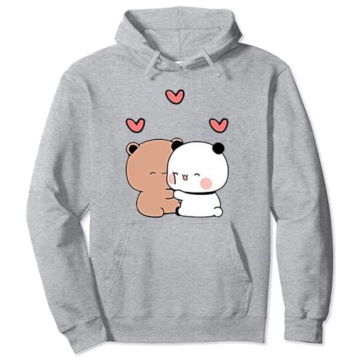 Berentoya kawaii panda bear hug bubu and dudu kissing valentines days divertente regalo unisex pullover felpa con cappuccio, grigio, m