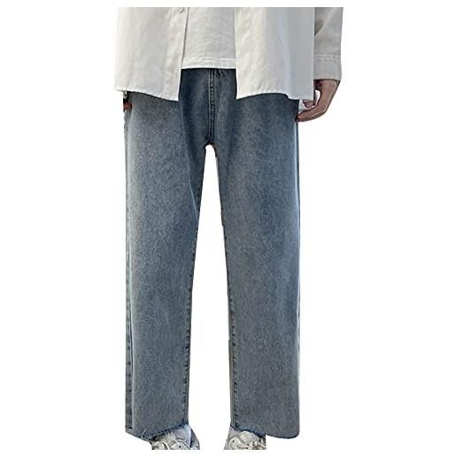 GUOCU uomo jeans comfort-stretch pantaloni basic in denim tinta unita pantaloni larghi sportivi pantaloni da lavoro cargo con vestibilità comoda azzurro 28
