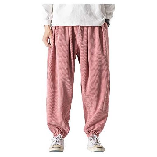 HAORUN - pantaloni da uomo in velluto a coste, gamba larga, stile vintage anni '60 e '70, stile retrò rosa m