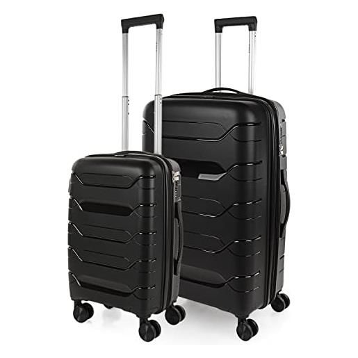 ITACA - leggero set valigie pp set valigie rigide per viaggi aereo - durevole set trolley - set valigie rigide offerte con serratura combinazione tsa - set valigia trolley di piccola cabina e gr, nero