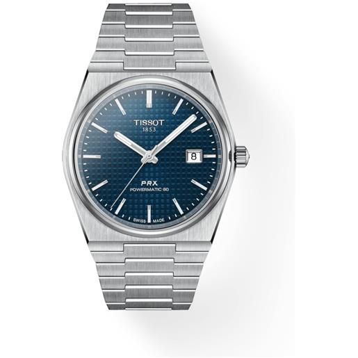 Tissot orologio Tissot prx powermatic 80 con quadrante blu e bracciale in acciaio