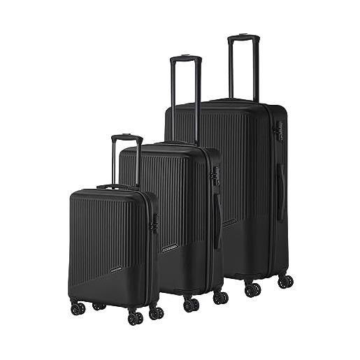 Travelite set di valigie a 3 pezzi e 4 ruote, misure l/m/s, serie di valigie bali trolley in abs a guscio rigido con chiusura a combinazione tsa, bagaglio a mano senza tsa, nero