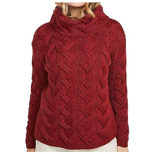 Aran Woollen Mills maglione in lana aran: collo a trecce eleganza sostenibile - taglie xs-xxl | 100% lana merino | realizzato in irlanda | comfort versatile, vino d'uva. , xxl