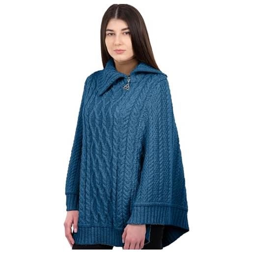 SAOL irlanda - poncho da donna, 100% lana merino, con chiusura a collo ad alto, verde acqua, large-x-large