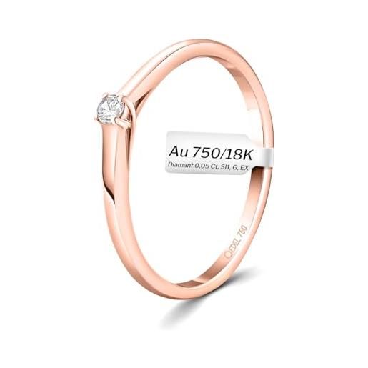 EDELIND anello solitario diamante 0.05 ct oro rosa 18k 750 anello donna con diamante taglio brillante anello di fidanzamento ø 54 mm con scatola regalo