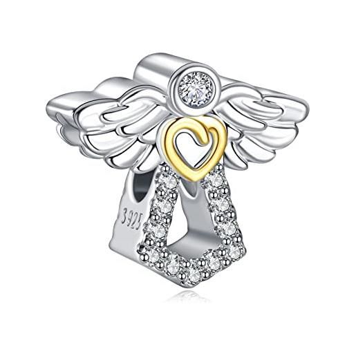 Amuefer ali di angelo custode charm compatibili bracciale collana, argento sterling ciondolo compleanno natale gioielli regali per le donne moglie amici