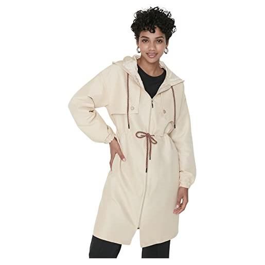 Trendyol colletto con risvolto plain regular impermeabile cappotto, beige, 38 eu donna