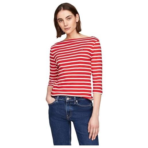 Tommy Hilfiger new cody slim boat-nk 3/4slv ww0ww40589 top in maglia a maniche corte, blu (breton stp/blue spell/ecru), l donna