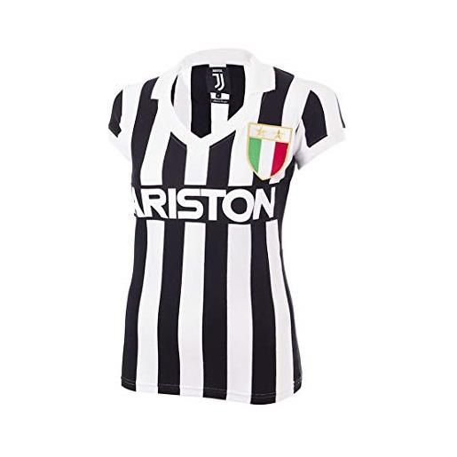 copa juventus 1984-85 womens retro football, t-shirt con colletto da calcio retrò donna, nero/bianco, xs