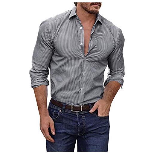 Cubinest camicia da lavoro da uomo, slim fit, regolare, elegante, di grandi dimensioni, comfort elasticizzato, a maniche lunghe, da uomo, senza stiratura, per il tempo libero, formale, nero , xl