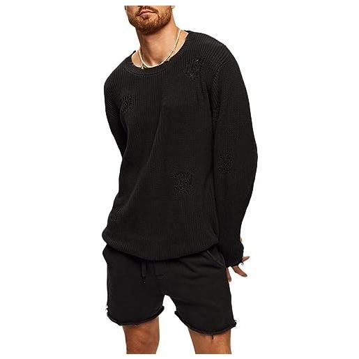 ORANDESIGNE maglione strappato da uomo hip hop harajuku uomini top in maglia collo rotondo maglione allentato maglietta di lana streetwear pullover a bianco xl