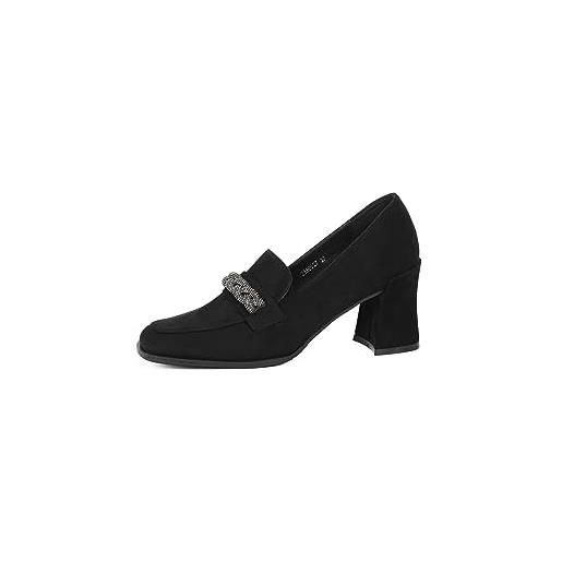 QUEEN HELENA scarpe chiuse con tacco eleganti mocassini alti donna zm9527 (nero, numeric_38)
