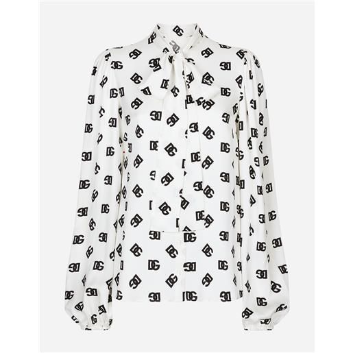Dolce & Gabbana camicia in charmeuse stampa logo dg allover